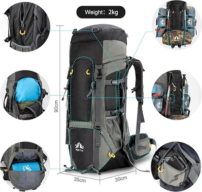 Night Cat Camping Backpacks 90L with Internal Frame Hiking Backpack for Men Women Waterproof Lightweight Breathable Outdoor Mountaineering Traveling