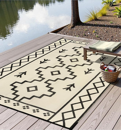 Uphome Outdoor Rug Mat Waterproof 5x8 ft, Reversible Outdoor Plastic Straw Rug, Tan Boho Patio Rug, Foldable RV Camping Rug, Indoor Outdoor Area Rug for Backyard Deck Pool Balcony Picnic, 5'x8'
