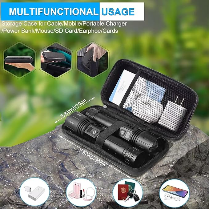 Rechargeable LED Flashlights High Lumens,20000 Lumens &1500 Meters Super Bright Rechargeable Tactical Flashlight with 5 Modes,Waterproof,Powerful Handheld Flash Light for Emergencies,Camping 2PACK