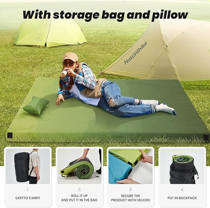 Memory Foam Camping Pad, Camping Sleeping Pad, Camping Mattress Pad with Pillow & Travel Bag, Portable Floor Mat Roll Up for Guest Adults Side Sleepers Indoor Outdoor Travel