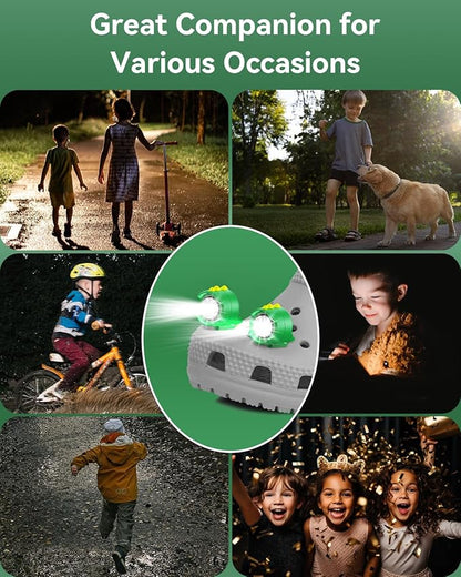 Headlights for Croc Shoes 2pcs, Shoes lights Dinosaur Design, Flashlights Accesories for Croc Shoes Lasting 145 Hours, 3 Modes Flashlight,Waterproof Headlights for Croc Shoes for Camping,Dog Walking