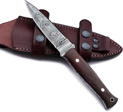 Handmade Damascus Steel Knife for Hunting,Survival,Camping,Bushing and Fishing, Fixed Blade Spear point Full Tang Micarta Handle with Cowhide-Leather Sheath -WKD-800