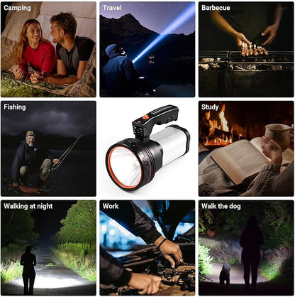 Flashlights High Lumens Rechargeable,1000000LM Spotlight Flashlight,IP68 Waterproof Rechargeable Flashlight,Linterna recargable 10000mAh Long Lasting for Camping,Boat,Walking,Farm.(Silver)
