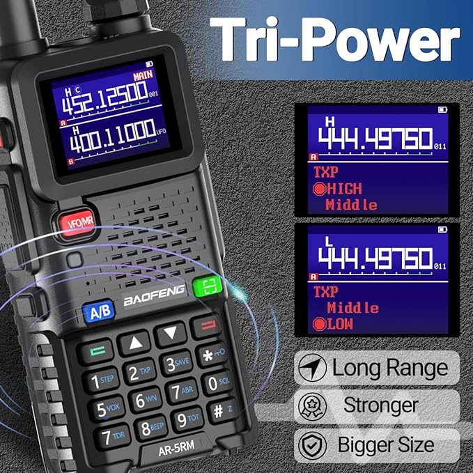 BAOFENG Radio 5RM 10W Ham Radio Long Range (Upgrade of UV-5R) AR-5RM Two Way Radio NOAA Weather Receiver Rechargeable Walkie Talkies UV5R Copy Frequency 999CH With USB Charging 18.89" Tactical Antenna