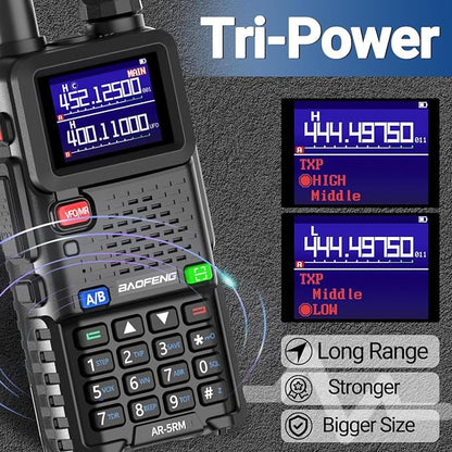 BAOFENG Radio 5RM 10W Ham Radio Long Range (Upgrade of UV-5R) AR-5RM Two Way Radio NOAA Weather Receiver Rechargeable Walkie Talkies UV5R Copy Frequency 999CH With USB Charging 18.89" Tactical Antenna