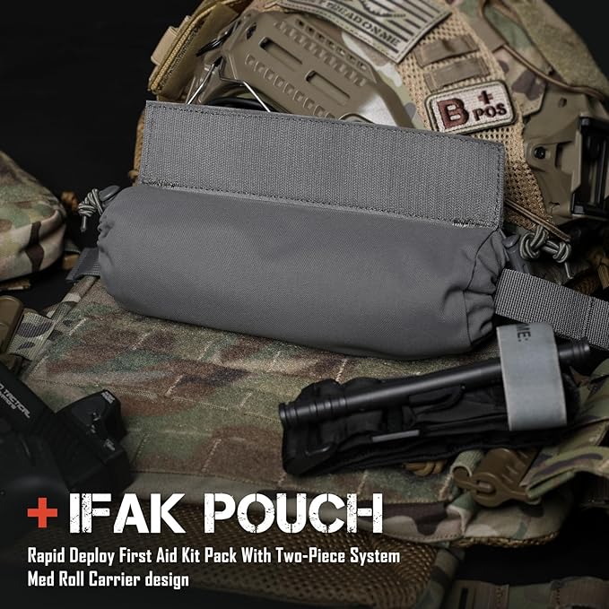 WYNEX Tactical First Aid Drop Dump Pouch, Medical Trauma Roll Up Drop Pouch EMT IFAK Sub Abdominal Carrying Bag with Hook-N-Loop for Chest Rig Vest