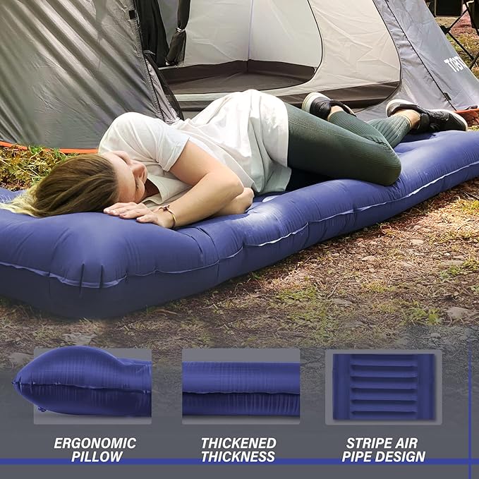 TOBTOS Self Inflating Camping Sleeping Pad with Pillow, Thick 6 Inch Ultralight Sleeping Pad with Built-in Pump, Lightweight Sleeping Mat for Camping, Backpacking, Hiking, Tent (Blue)…