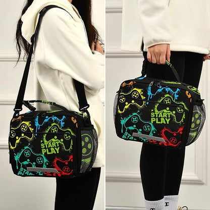 Video Game Pattern Lunch Bag Insulated Lunch Boxes Cooler Cooling Tote Food Container for Adults Men Women