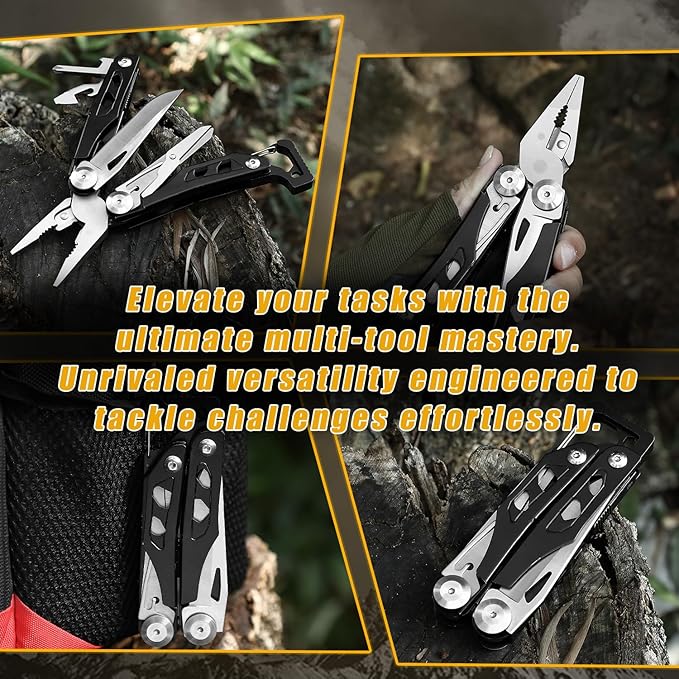 ARES Series 12-P Pocket Size Multitool with Premium Stainless Steel Pliers, Short Dagger，Black Luxury Gift Box