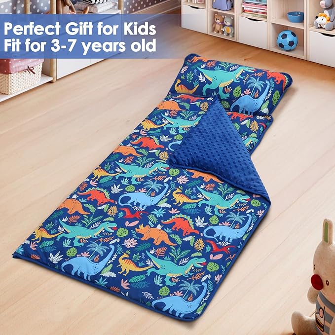 Kids Sleeping Bag Nap Mat with Removable Pillow and Blanket,Extra Thick Large 2 in 1 Slumber Bags for Boys Girls,Toddler Nap Mat for Preschool Daycare Travel Camping