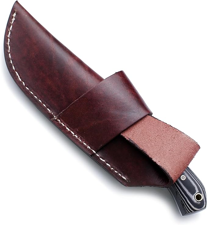 Handmade Damascus Steel Knife Bowie for Hunting,Survival,Camping,Bushcraft,and Fishing Fixed Blade with Drop Point Full Tang Micarta Handle, Leather Sheath - WKD-782
