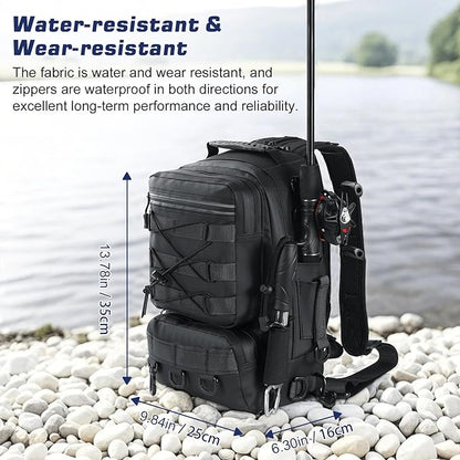 MoKo Fishing Backpack Sling Bag with Rod & Gear Holder, Nylon Waterproof Fishing Tackle Storage Bag for Fishing