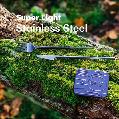 Outlery | Portable & Reusable Stainless Steel Travel Cutlery Set (Whale Blue) - Includes Travel Case for Easy Transport