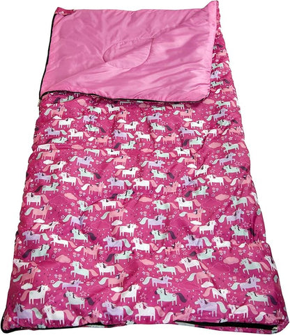 Kids 55" x 25" Unicorn 50 Degree Sleeping Bag with Backpack Stuff Sack, Pink