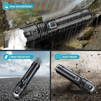 Rechargeable LED Flashlights High Lumens,900000 Lumen Super Bright Flashlight with USB Output, 14 Hours Runtime 5000ɱAh Large Capacity Flash Light, Powerful Flashlight for Home, Camping