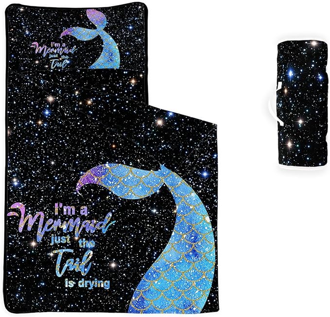 Space Nap Mat - Space Ship Galaxy Sleeping Bag with Removable Pillow - Daycare and Sleepovers Preschool Kindergarten Bedding Set for Kids Toddler Boys Girls