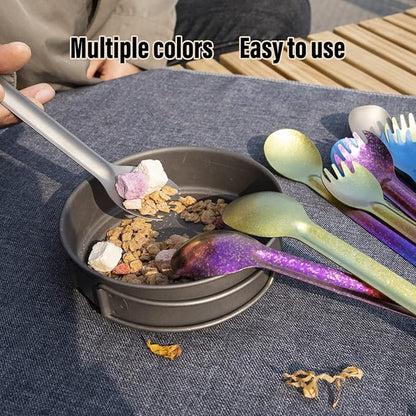 TiTo Titanium Long Handle Spork and Spoon Eco-Friendly Ultralight Portabale Flatware for Outdoor Camping Backpacking Hiking Travel Picnic Tableware with Bag(2pcs Colorful)