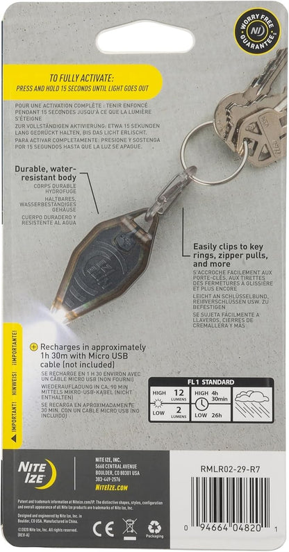 Nite Ize Radiant Rechargeable Microlight - Rechargeable Keychain Flashlight with LED Light - Microlight for Travel, Camping, Car Key Keychain & House Key Keychain - 12 Lumen Light