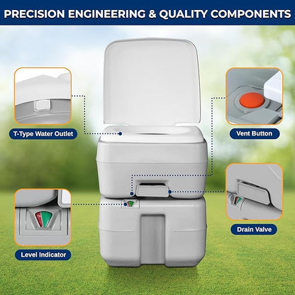 SereneLife Portable Toilet with Carry Bag – Indoor Outdoor Toilet with CHH Piston Pump & Level Indicator – 5.3 Gallon Large Waste Tank – 100-120 Flushes for RV, Camping, Hiking & Boating, SLCATL320