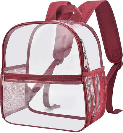 Oraben Clear Backpack for Stadium Events Clear Stadium Backpack 12x6x12 Bag (Enhanced Strap, Rose Red)