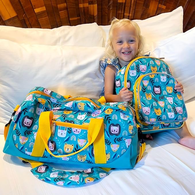 Wildkin Kids Overnighter Duffel Bag – Carry-On Size, Ideal for School & Sleepovers – Party Animals