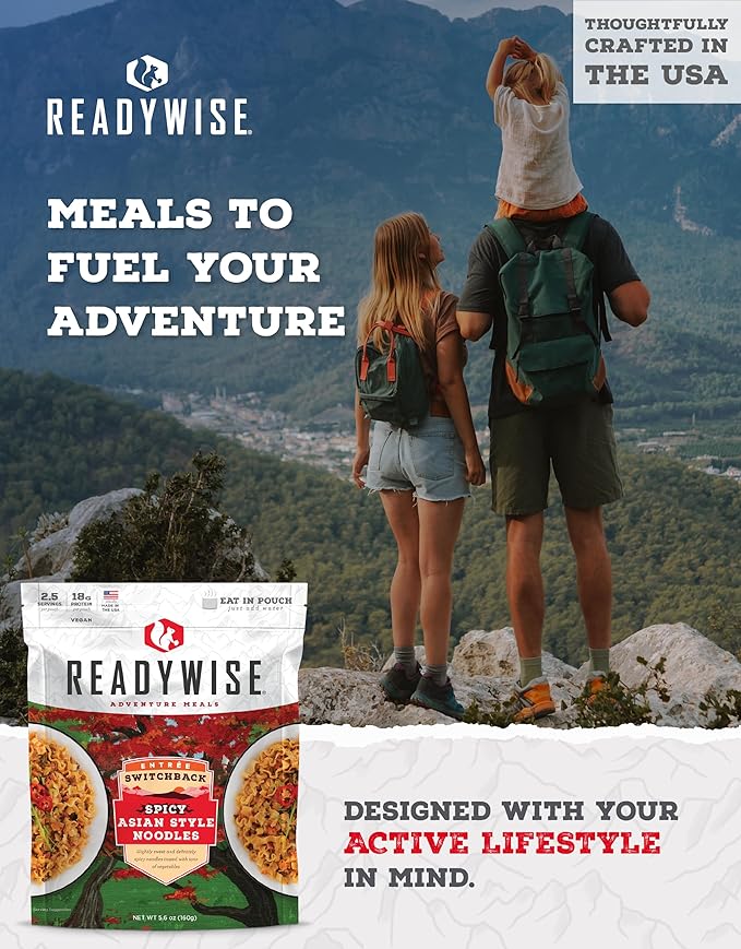 READYWISE - Adventure Meal, Spicy Asian Style Noodles, 2 Servings, Pack of 1, Emergency Preparedness, Freeze Dried Food, MRE, Snack Pack or Emergency Food, Backpacking, Camping, Hiking, and, Survival Food