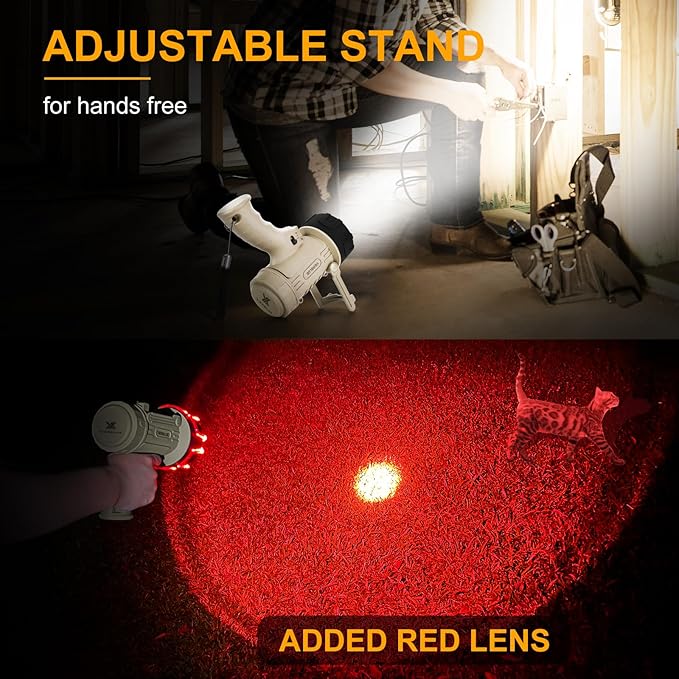 YIERBLUE Rechargeable Spotlight Floodlight Combo 1000,000 Lumen LED, IP67 Waterproof Spot Light COB Flood Light, Impact Resistant Handheld Spotlight with Foldable Stand and Detachable Red Lens