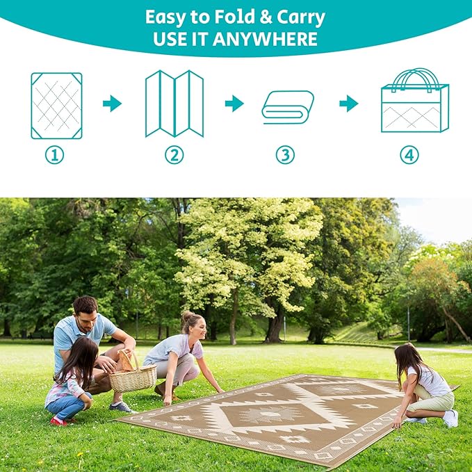 HEBE Outdoor Rug 9'x12' for Patios Clearance Waterproof Patio Mat Plastic Straw Rug Reversible RV Camping Tent Rug Outside Indoor Outdoor Area Rugs for RV,Deck,Beach,Balcony,Camper