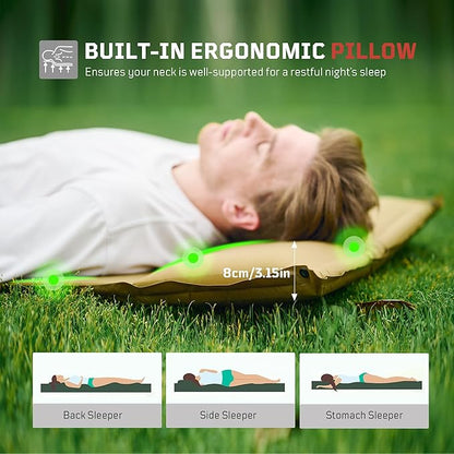 Self Inflating Sleeping Pad for Camping, Insulated Inflatable Camping Mattress for Winter, with Pillow, Dual Valves, Memory Foam, Sleeping Mat for Backpacking, Hammock, Tents, Floor