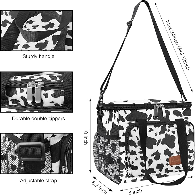 Femuar Lunch Bags for Women/Men, Insulated Lunch Bag for Work Office - Lunch Cooler Bag Leakproof Lunch Box with Adjustable Shoulder Strap - Cow print