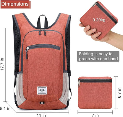 15L Lightweight Hiking Backpack Foldable Small Travel Backpack Packable Camping Backpack for Women Men (Dark Orange)