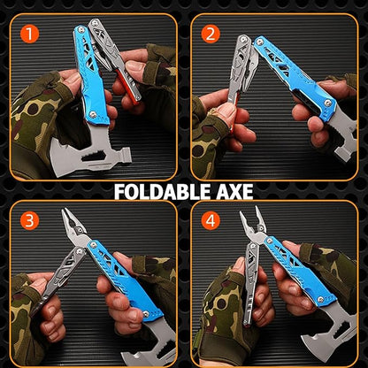 Camping Axe Multitool 17 IN 1, with 7-in-1 Camping Utensils Flatware Set, Foldable Camping Essentials Survival Gear Hatchet, Outdoor Multi Tool Stainless Steel Mens Gifts(Black)
