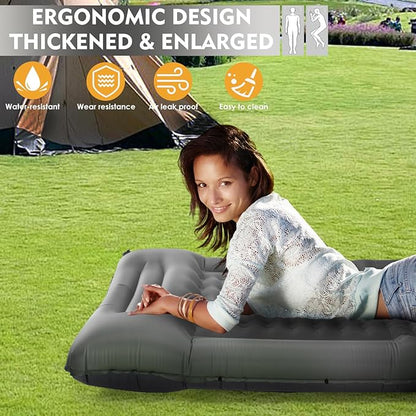 Camping Sleeping Pads，Extra Thick 5 Inch Inflatable Sleeping Mat with Pillow Built-in Pump，Oversized Mattress Super Portable Backpacking Sleeping Pad (Grey-Single)