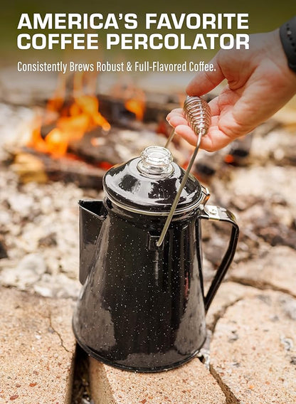 COLETTI Classic Percolator Coffee Pot — Coffee Percolator, Camping Kettle – The Original Camping Coffee Pot, Now Modernized – For Campsite Brewmasters Everywhere [Black Enamel, 12 Cup]