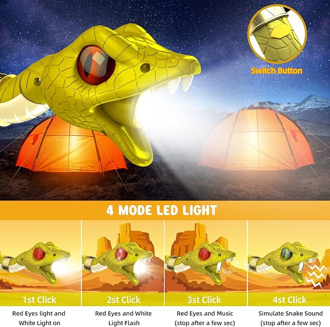 COSOOS Rechargeable Flashlight for Kids, Hiss & Music Mode, Kids Flashlight Toys, Outdoor Camping Gear Accessories, Christmas Stocking Stuffer for Kids 3 4 5 6 7 8 9 Years Boys Girls