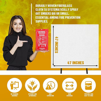 Fire Blanket, 47”x 47” Fire Extinguisher Blankets for Home & Kitchen, High Heat Resistant Fire Suppression Blankets for Home Safety, Grill, Car, Office, Warehouse, and Camping