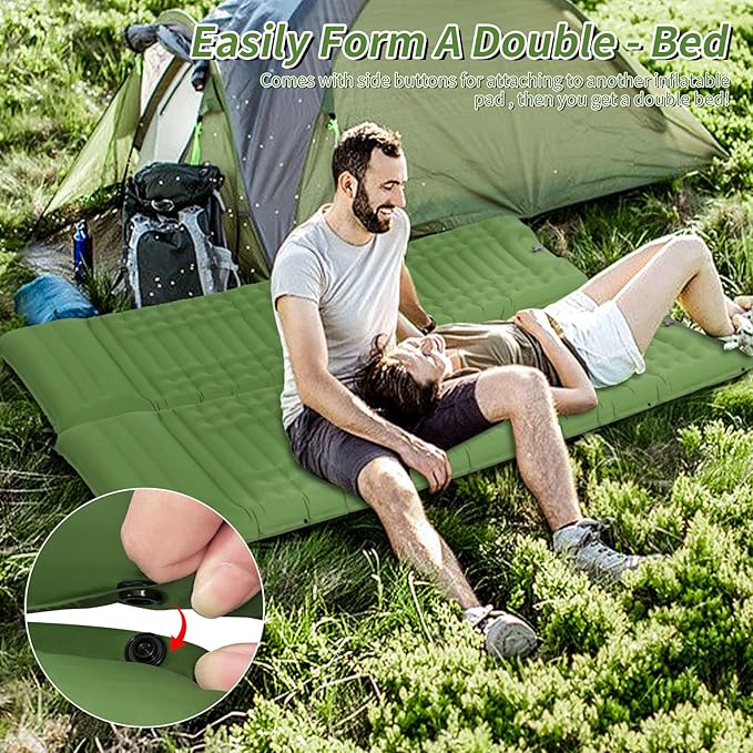 Inflating Sleeping Pad for Camping.LORPECT 4.5 in Thick Sleeping Mat .Compact Waterproof Camping Air Mattress with Pillow.Foot Pressure Inflatable Camping Pads for Backpacking & Hiking. (Green 1)