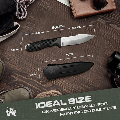 WOLF-II Full Tang Survival Knife with Sheath and Multi Lok - Strong Tactical Fixed Blade Knife - Made of D2 Steel - Bushcraft and Camping Knife - EDC Outdoor Knife with TPE Handle