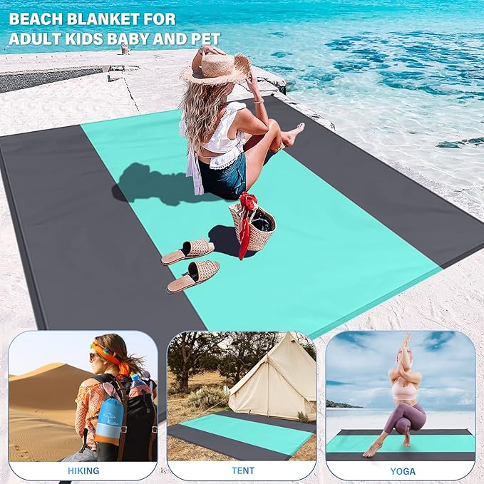Beach Blanket Oversized Extra Large 78" X 81",Waterproof Sandproof Beach Blanket 1-7 Adults Lightweight Durable for Travel Camping Hiking Picnic
