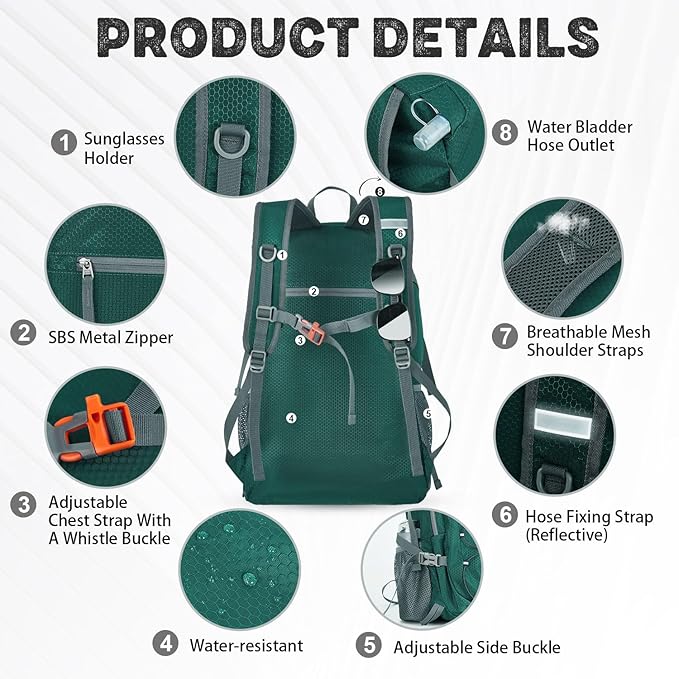 40L Lightweight Hiking Backpack Travel Packable Daypack for Women and Men, Green