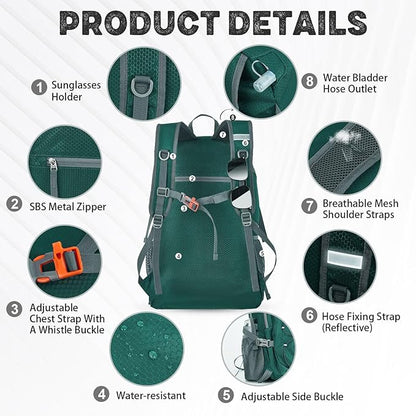 40L Lightweight Hiking Backpack Travel Packable Daypack for Women and Men, Green