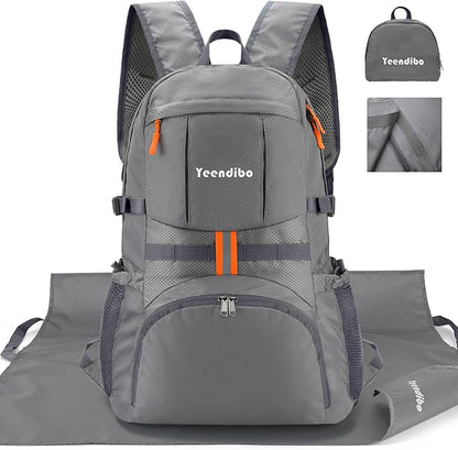 33L Waterproof Hiking Backpack with Portable-Rest Station for Camping/Travel/Outdoors, Versatile & Lightweight Foldable Daypack for Men/Women (Black, Waterproof)
