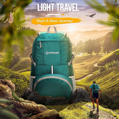ZOMAKE Lightweight Packable Backpack 35L - Light Foldable Backpacks Water Resistant Collapsible Hiking Backpack - Compact Folding Day Pack for Travel Camping(Lake Green)