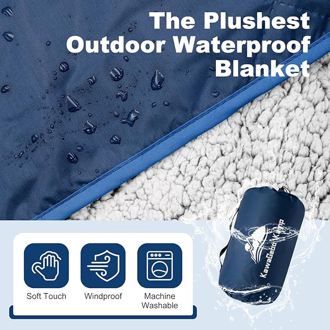 Sherpa Warm Camping Blanket - Waterproof Stadium Blanket Outdoor for Cold Weather,Camp, Sports Mom and Concert - Weather Proof Foldable Blanket