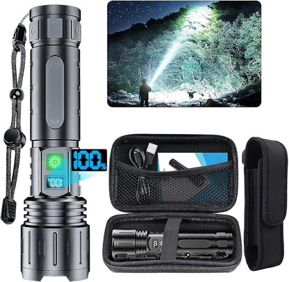 Flashlights 20000 High Lumens Rechargeable - 1500 Meters Long Beam Super Bright LED Flash Light with Power Display & IPX5 Waterproof for Camping, 20H Runtime,5 Modes,Zoomable with Belt Holsters