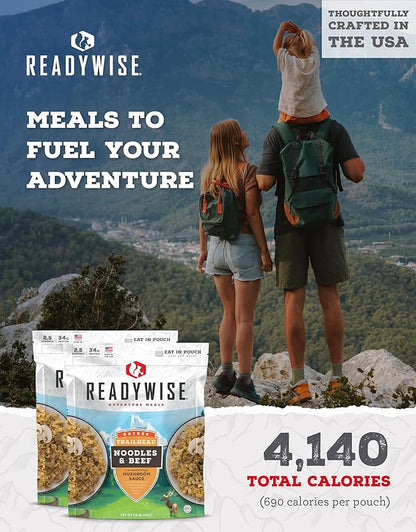 READYWISE - Adventure Meal, Creamy Pasta With Chicken, 15 Servings Total, Pack of 6, Emergency Preparedness, Freeze Dried Food, MRE, Snack Pack or Emergency Food, Backpacking, Camping, Hiking, and, Survival Food