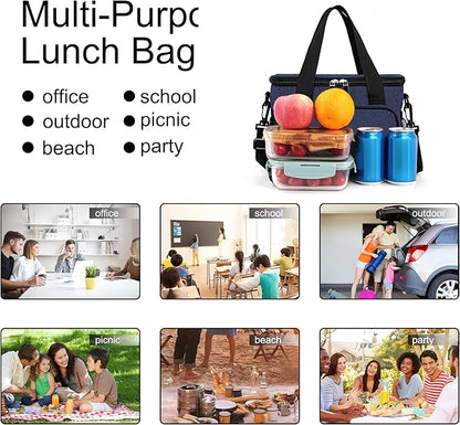 Femuar Lunch Bags for Women/Men, Insulated Lunch Bag for Work Office Picnic - Lunch Cooler Bag Leakproof Lunch Box with Adjustable Shoulder Strap - Dark Blue
