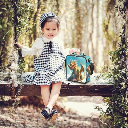 Dragon Lunch Box for Kids, Watercolor Animal Dragon Lunch Bag for Boys Girls, Reusable Insulated Waterproof Lunch Box with Adjustable Shoulder Strap Thermal Cooler Tote Bag for School Daycare Picnic