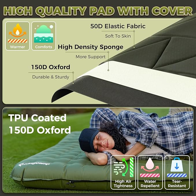 KingCamp Self Inflating Sleeping Pad for Camping Ultra Thick Double Single Foam Mattress High R Value Camping Air Pad Mat, Multi Colors & Sizes