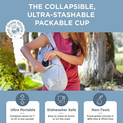 HYDAWAY Collapsible Pint - 16 oz, Silicone & Steel Rim I Collapsible Cup for Beer, Water & Soda, Portable Drinking Cup for Party, Camping, Backpacking & Hiking, Folding Travel Cups Collapse to 1-inch
